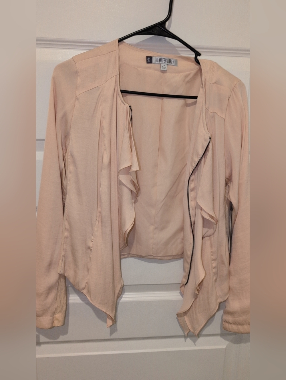 Jennifer Lopez Light Blush Ruffle Front Jacket